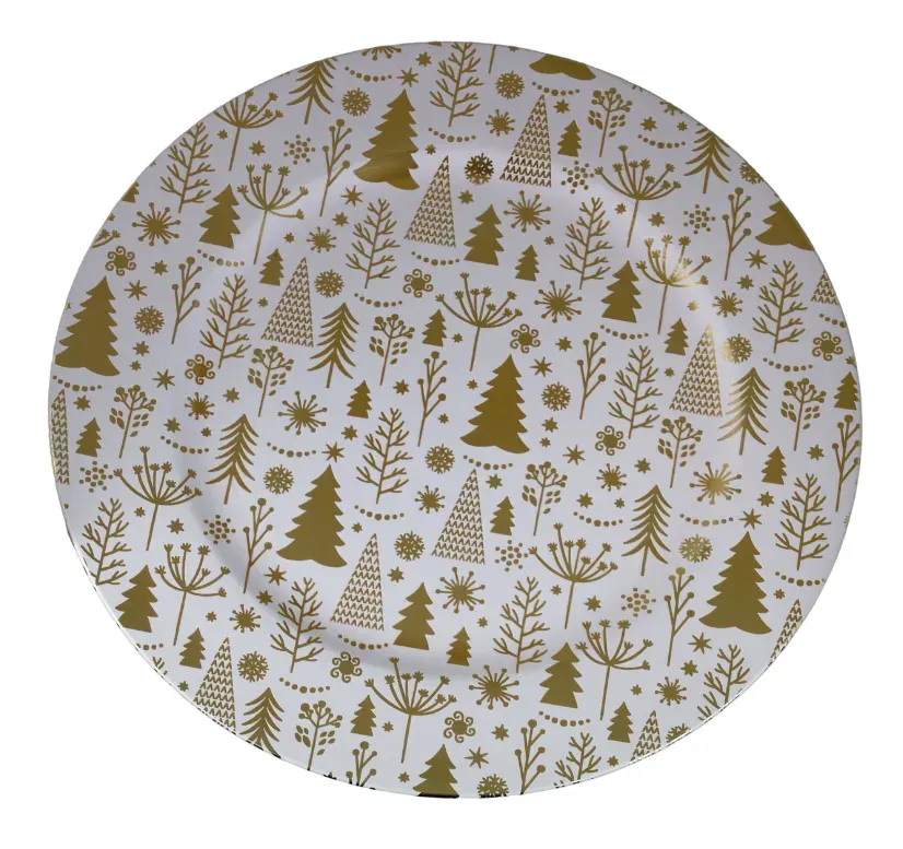 Podtalerz świąteczny ZE ZŁOTYMI CHOINKAMI biały