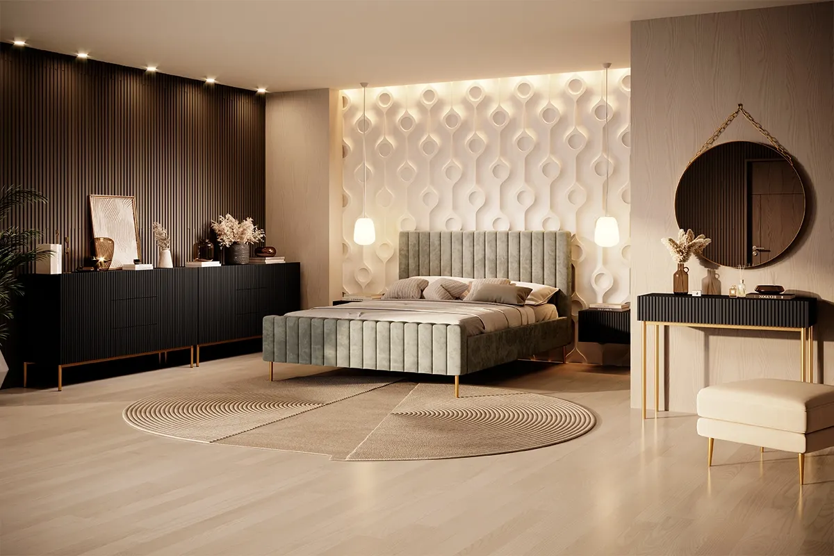 Komoda z 3 szufladami NICOLE 150 - czarny mat - złoty stelaż - B_57144