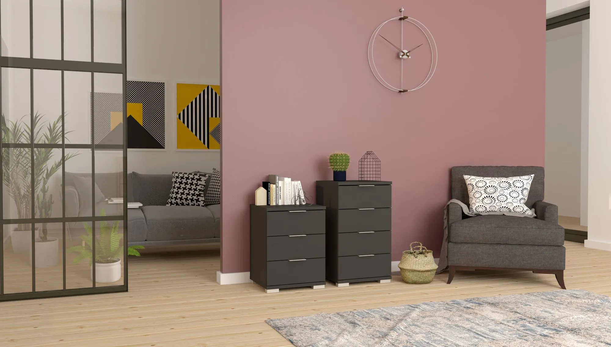 Komoda z 3 szufladami PRAGA SZ42 W61 antracyt - INT_5002714