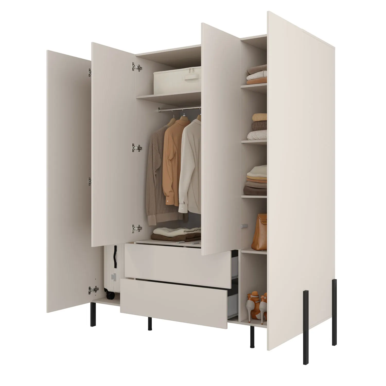 Szafa 4-drzwiowa z szufladami JUKON S 180x210 kaszmirowa - 24KSND20