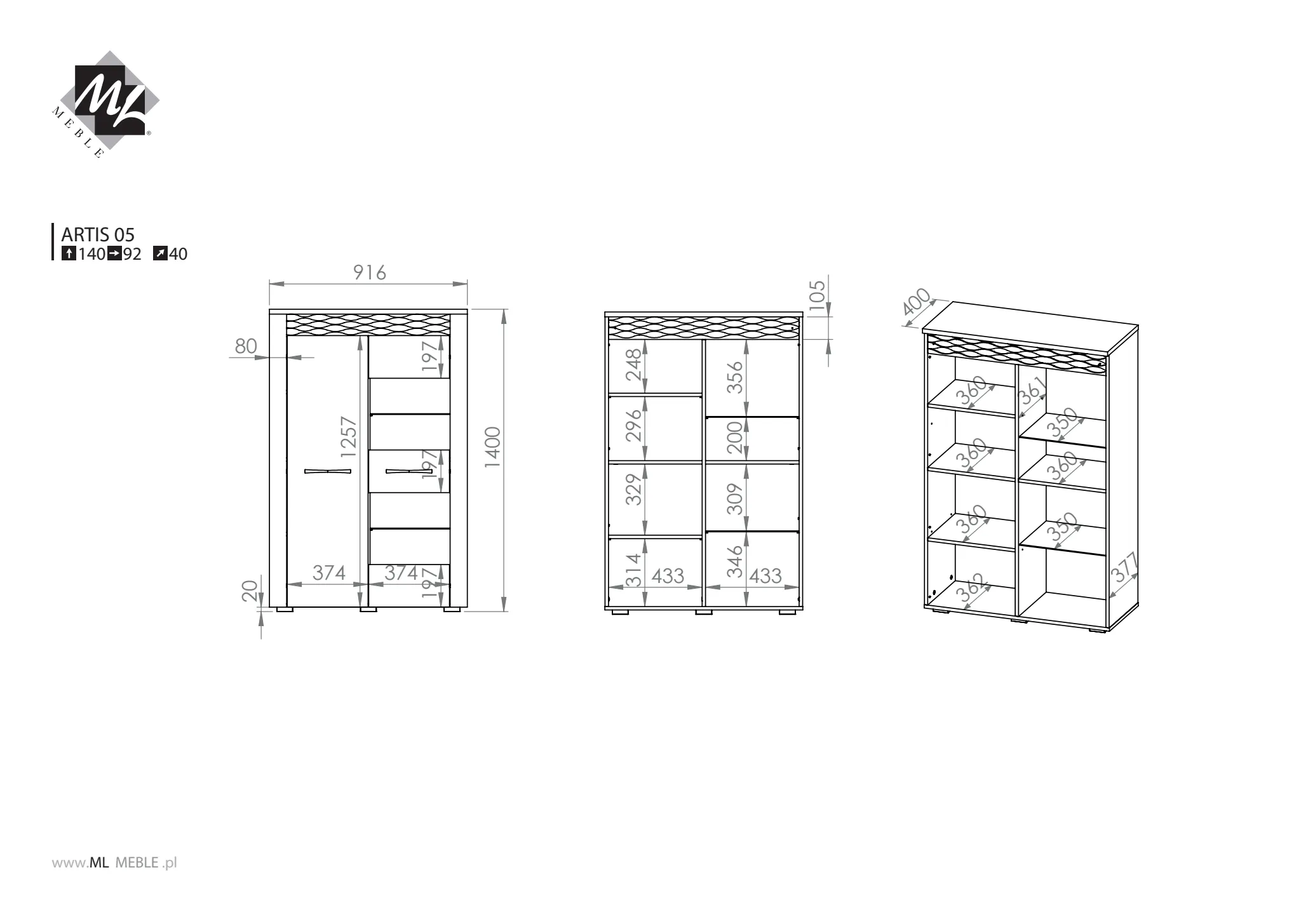 Witryna nIska 2-drzwiowa ARTIS 05 z oświetleniem, dąb artisan - 1ARTI05-001
