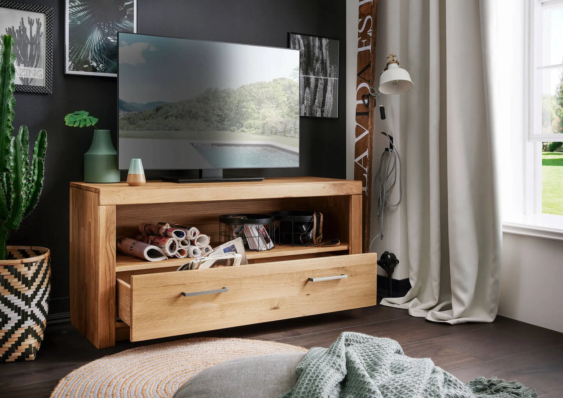 Szafka rtv z szufladą dębowa DOVE 118x56 - GK_1031691001