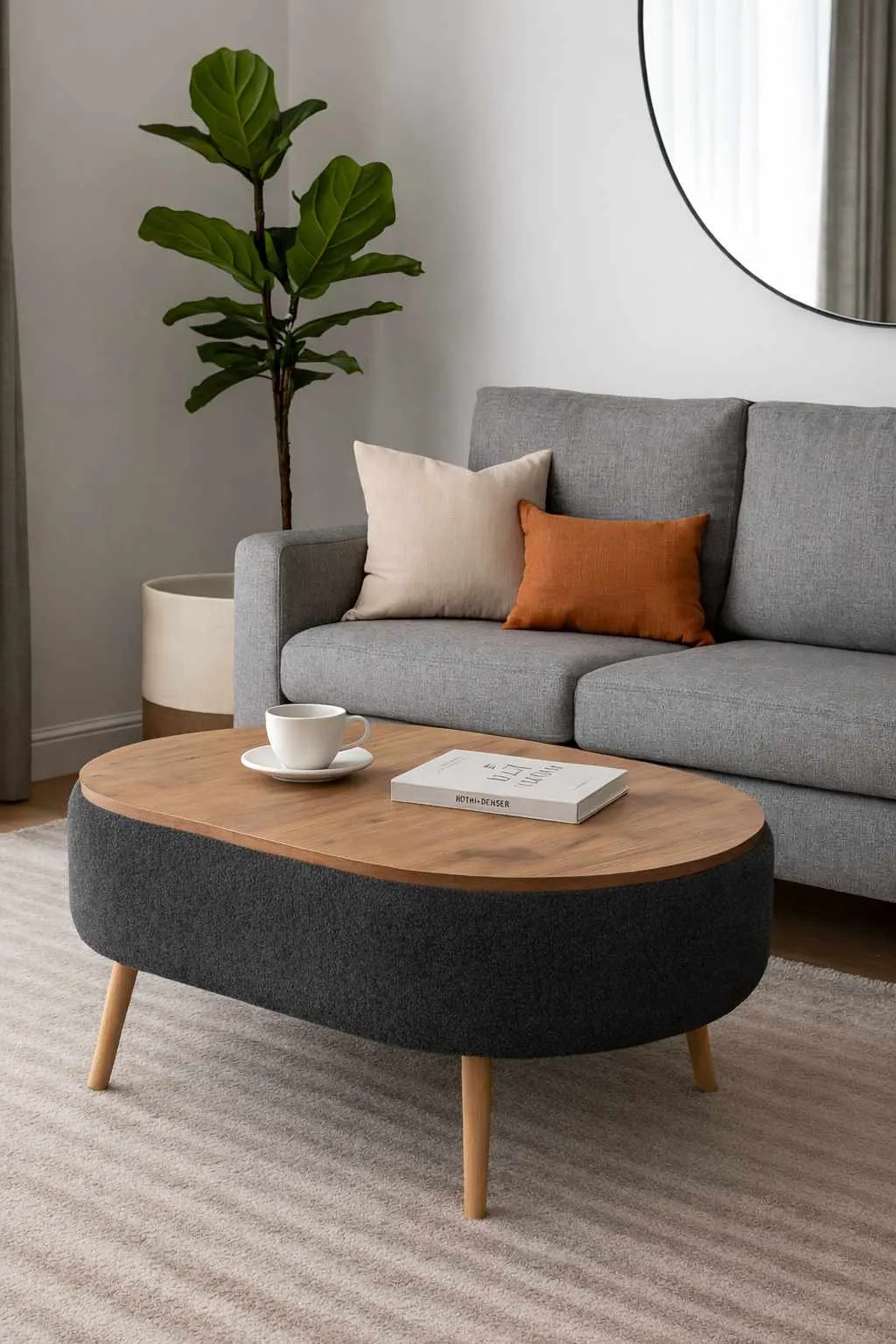 sofa, salon, stolik kawowy, poduszki, roślina
