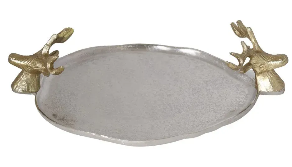 Taca metalowa ZE ZŁOTYMI RENIFERAMI duża 3154 srebrna