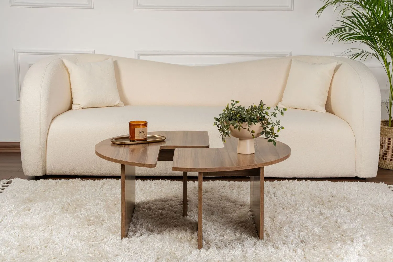 Stolik kawowy drewniany okrągły 2-elementowy MOIRA 90 cm orzech - ASI_241NRD1329