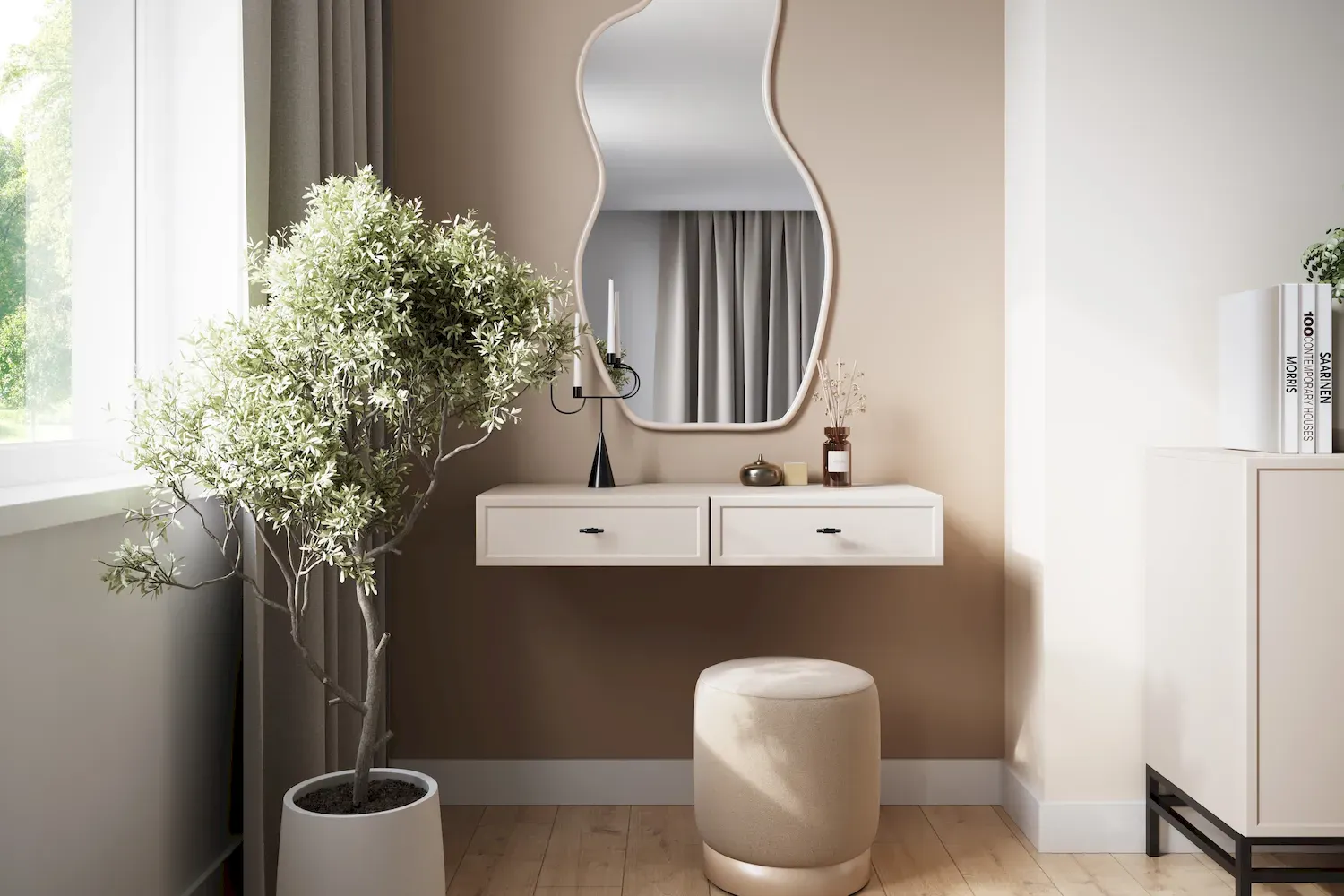 Toaletka wisząca z 2 szufladami LORINI 100 - cashmere uchwyt T-bar czarny - B_166708