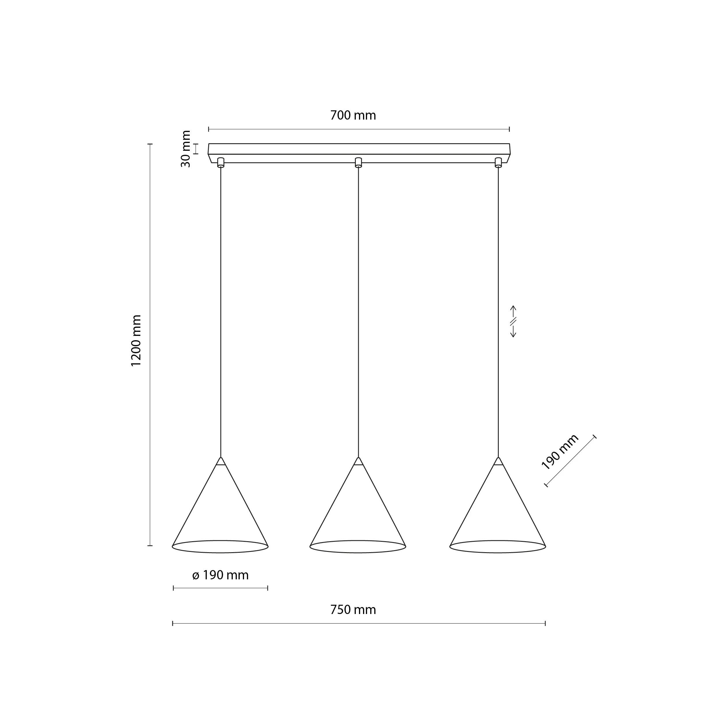Lampa wisząca czarna na metalowej listwie 120x75x19cm - TK_10068