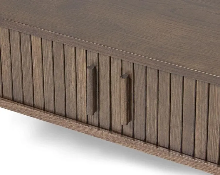 Stolik kawowy owalny META z półką i lamelami 60x120 cm dąb ciemny - UN_52823181