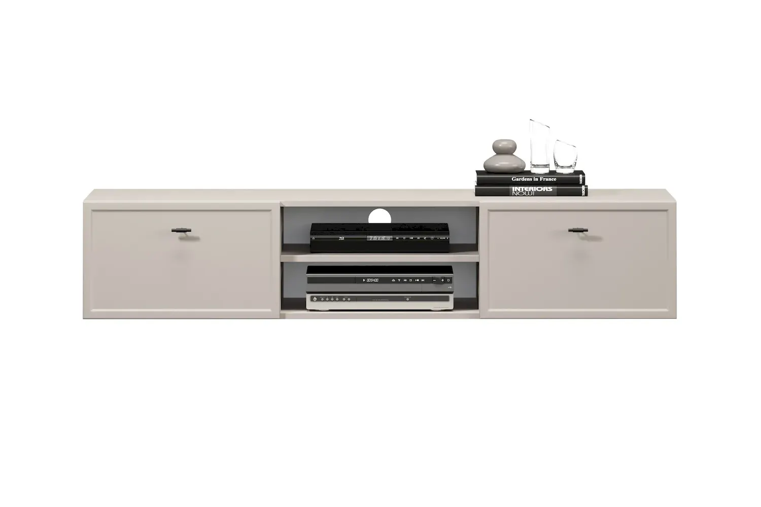 Szafka RTV wisząca z 2 szufladami LORINI 150 - cashmere uchwyt T-bar czarny — zdjęcie 4