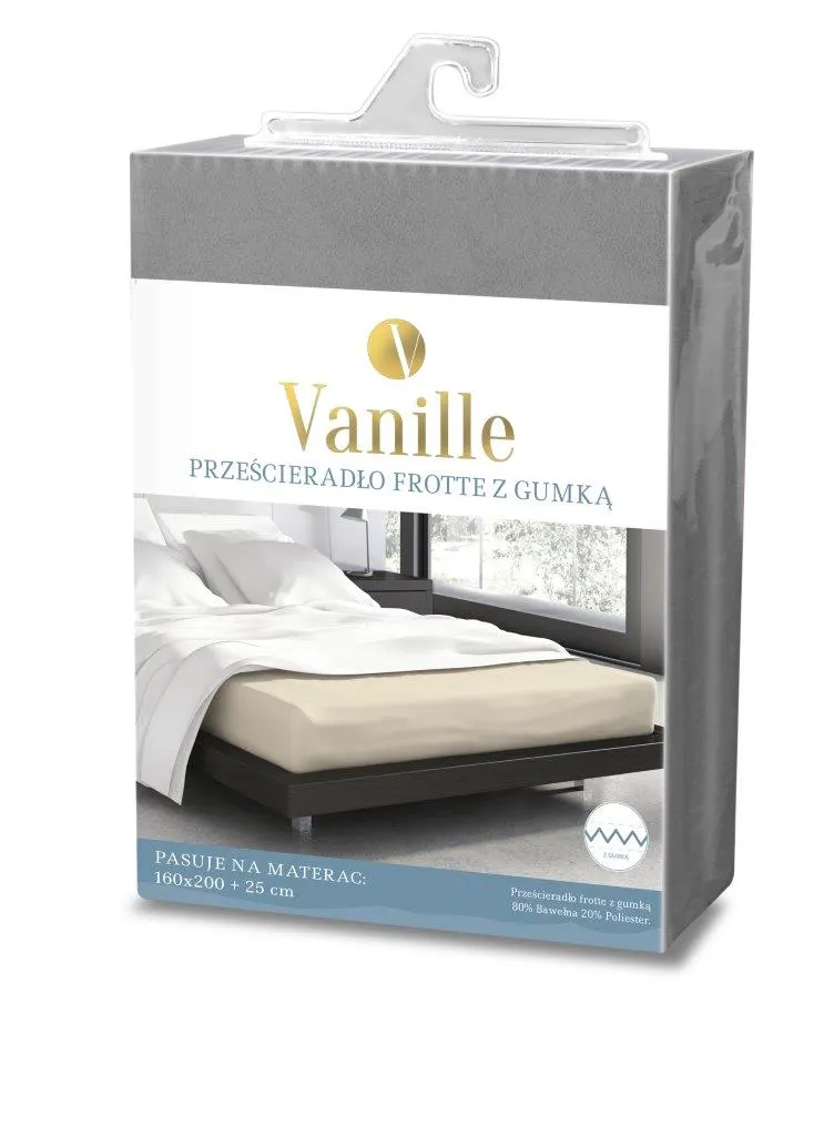 Prześcieradło frotte z gumką VANILLE 160X200+25 bawełna 80% ciemnoszary - FARO_20538