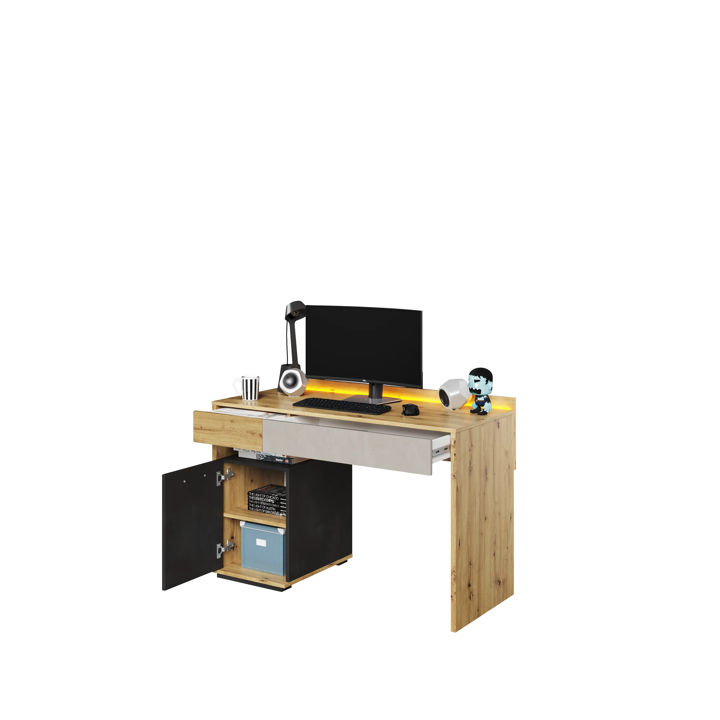 Biurko LED Qubic QB-08 120cm dąb artisan - QB8DAR