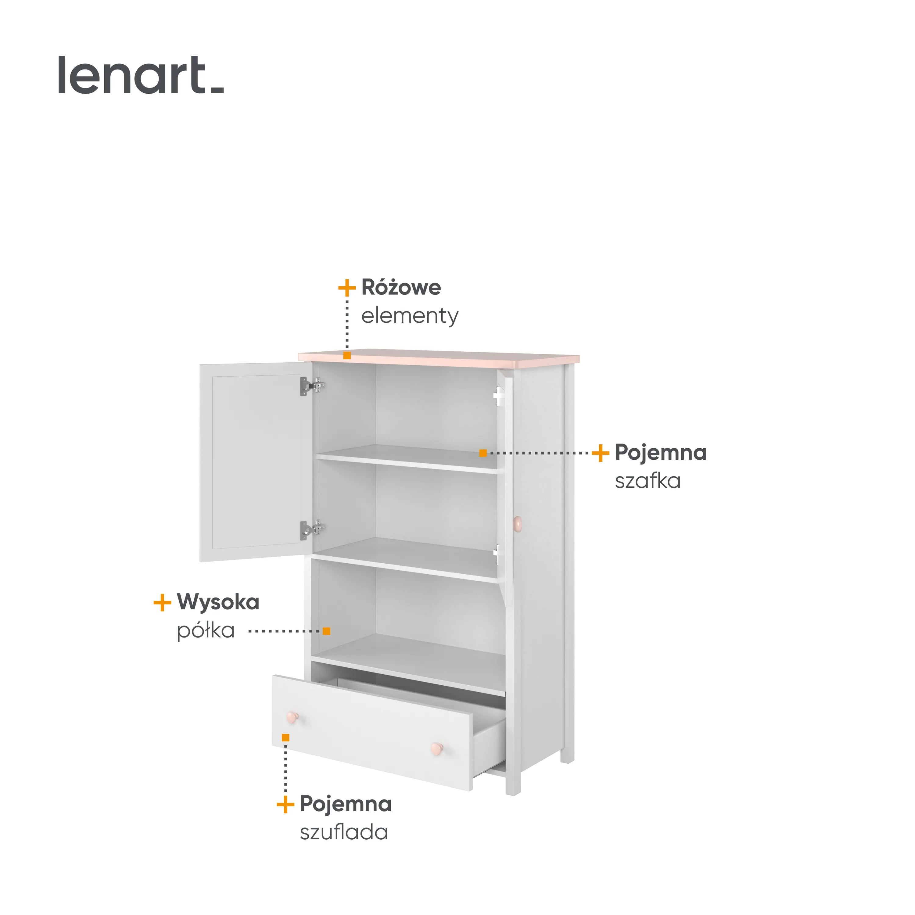 Komoda LUNA LN-11 biało-różowa - LN11BR