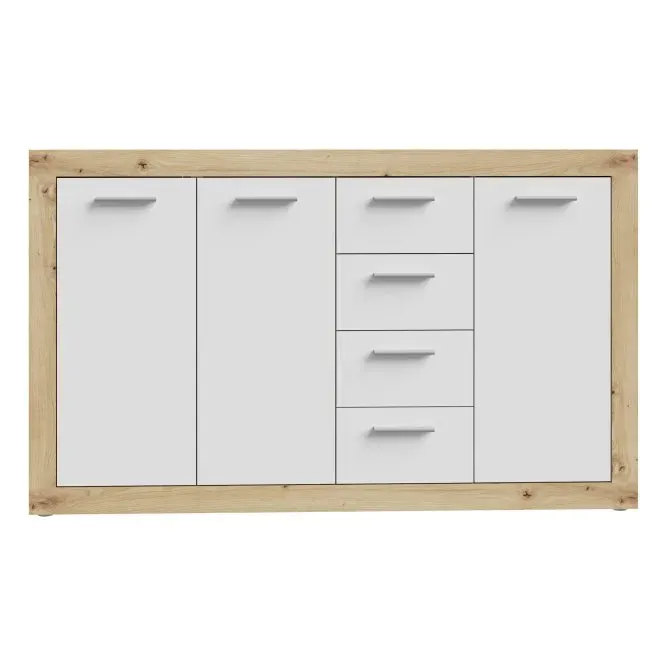 Komoda 3-drzwiowa z 4 szufladami BACCIO 152 cm Dąb Artisan biały - BCCK241-C804