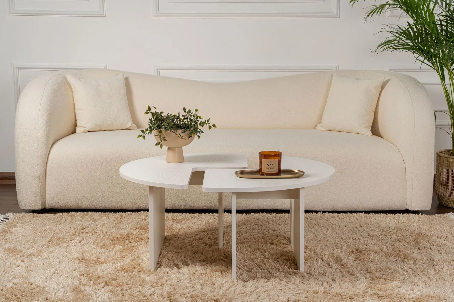 Stolik kawowy drewniany okrągły 2-elementowy MOIRA 90 cm biały - ASI_241NRD1404