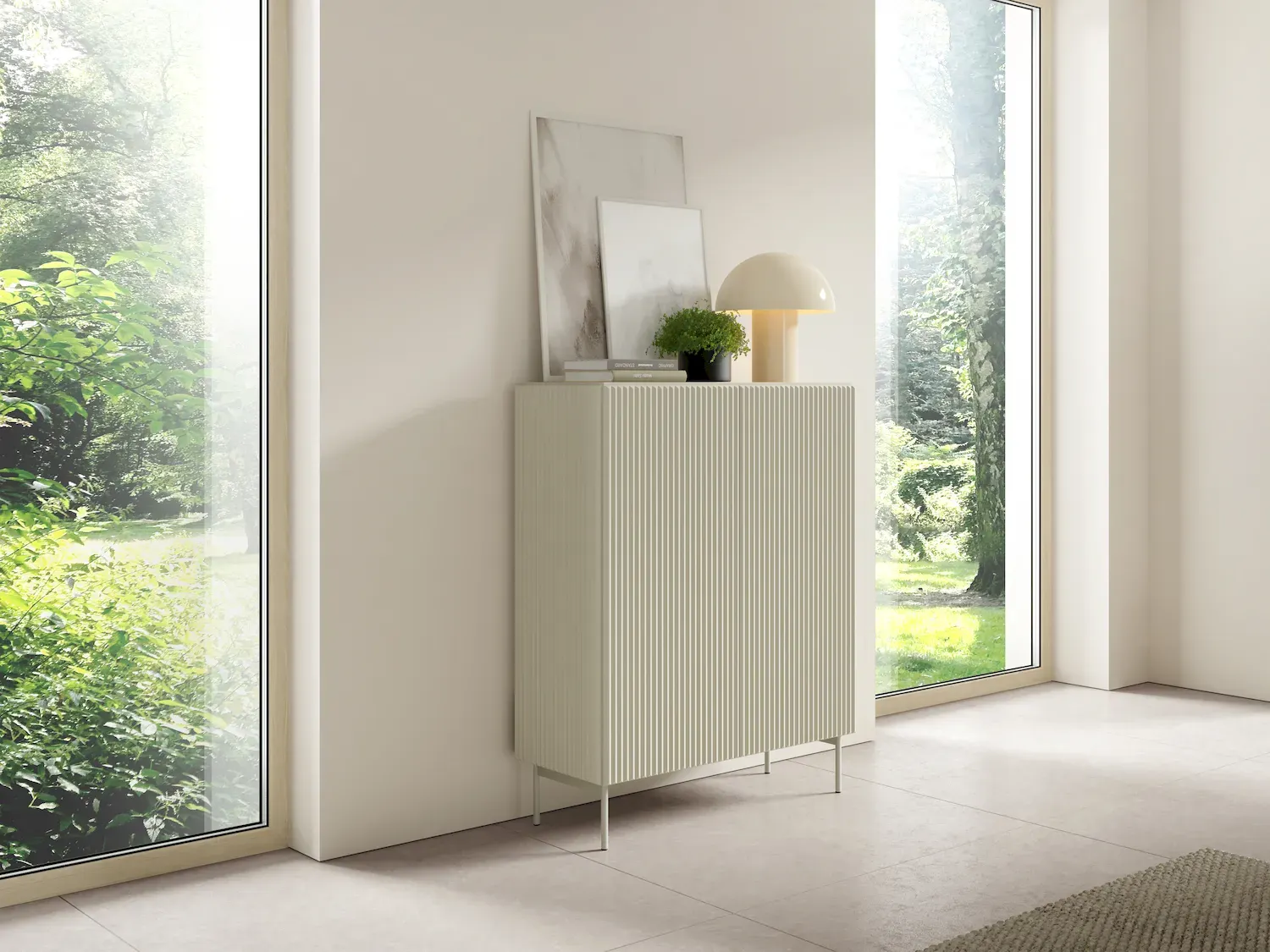 Komoda wysoka 2-drzwiowa MUTI ryflowany front kaszmir - LA_MUTI_KOMODA_WYSOKA_2D