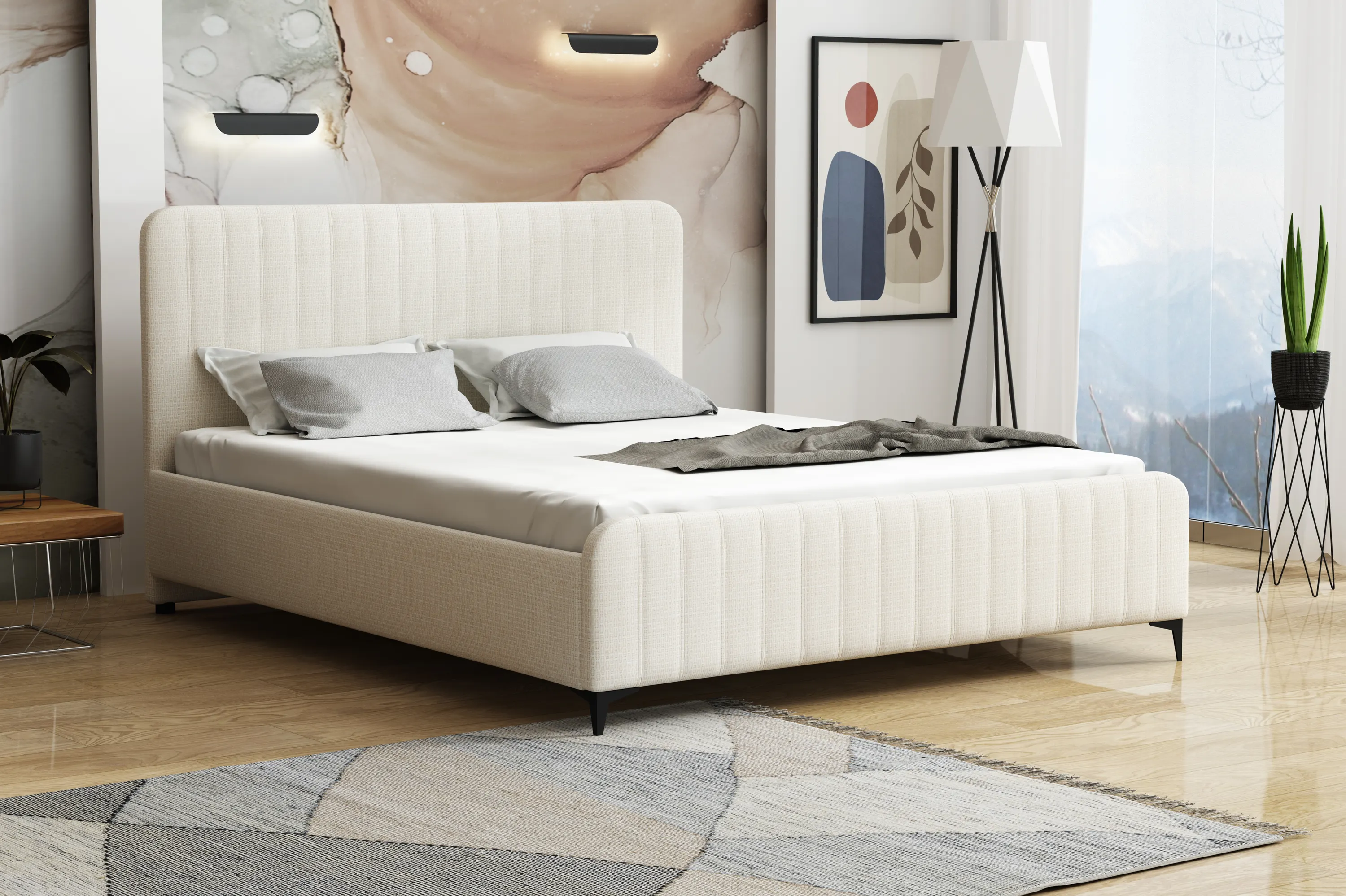 Łóżko tapicerowane z pojemnikiem Soul 160x200 Louis 661 beżowe - SOUL_160_LOUIS_661