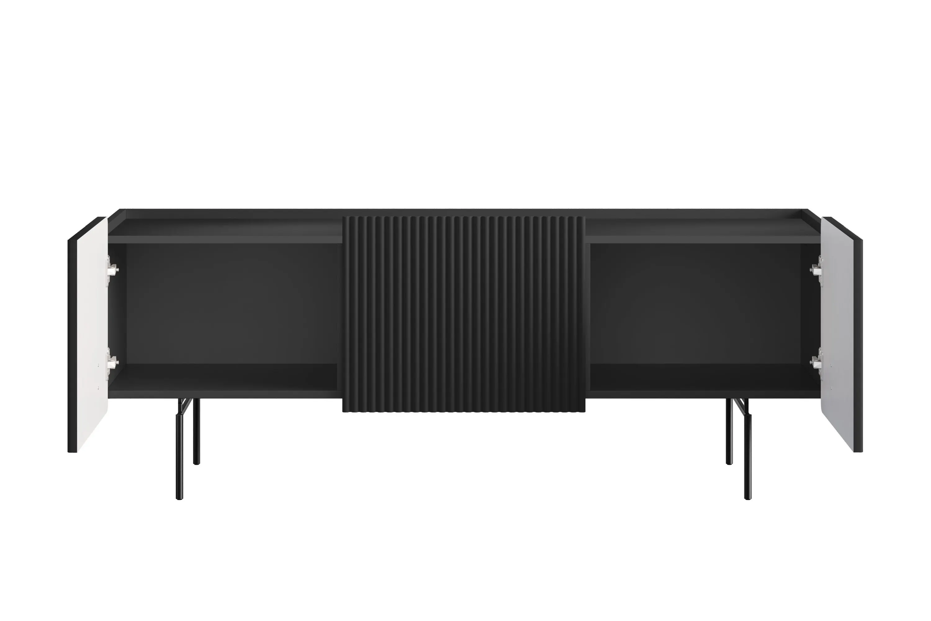 Szafka RTV 2-drzwiowa z 1 szufladą MALMI 150cm - czarna - czarne nogi - B_166986