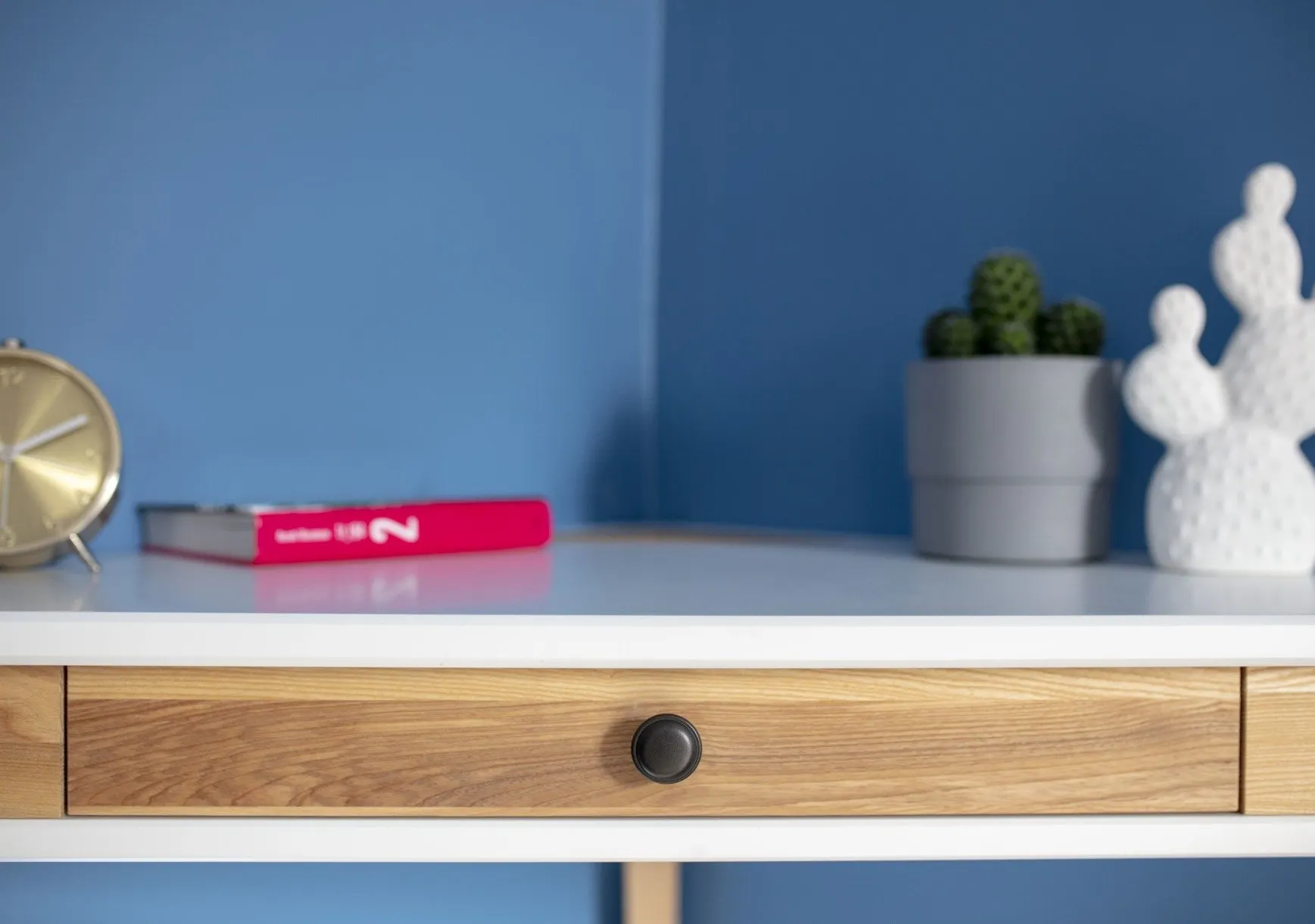 Biurko narożne z szufladą ASHME 114x85 różowy blat/jesionowe nogi - RAGABAACD9