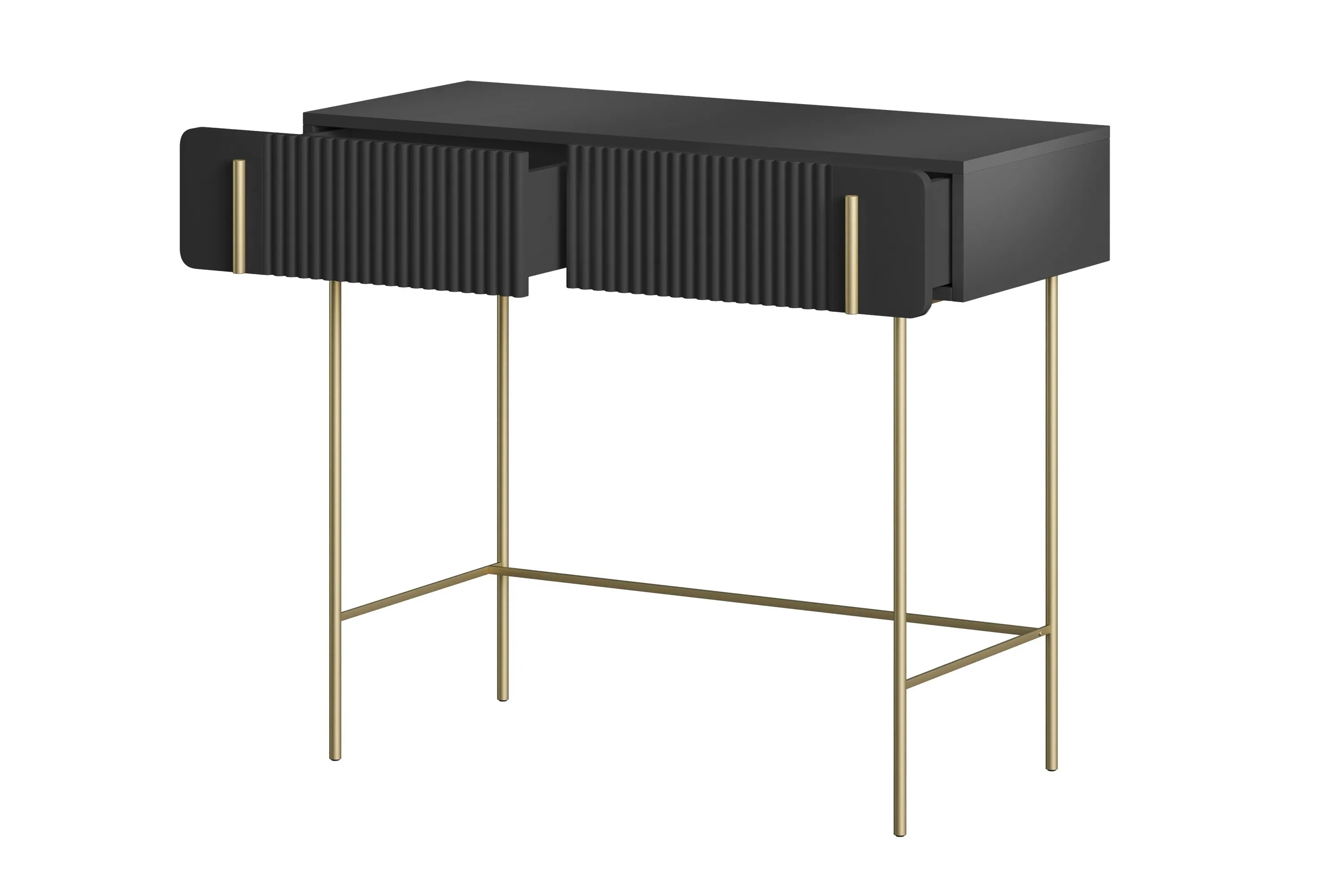 Toaletka z 2 szufladami MALMI ryflowany front 100cm - czarna - czarny stelaż - B_166958