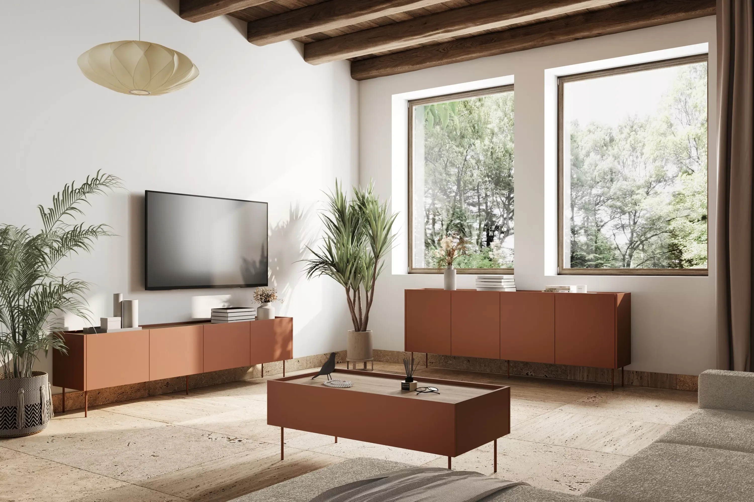 Szafka RTV DESIN 220 4D - ceglany czerwony - dąb nagano - B_149126