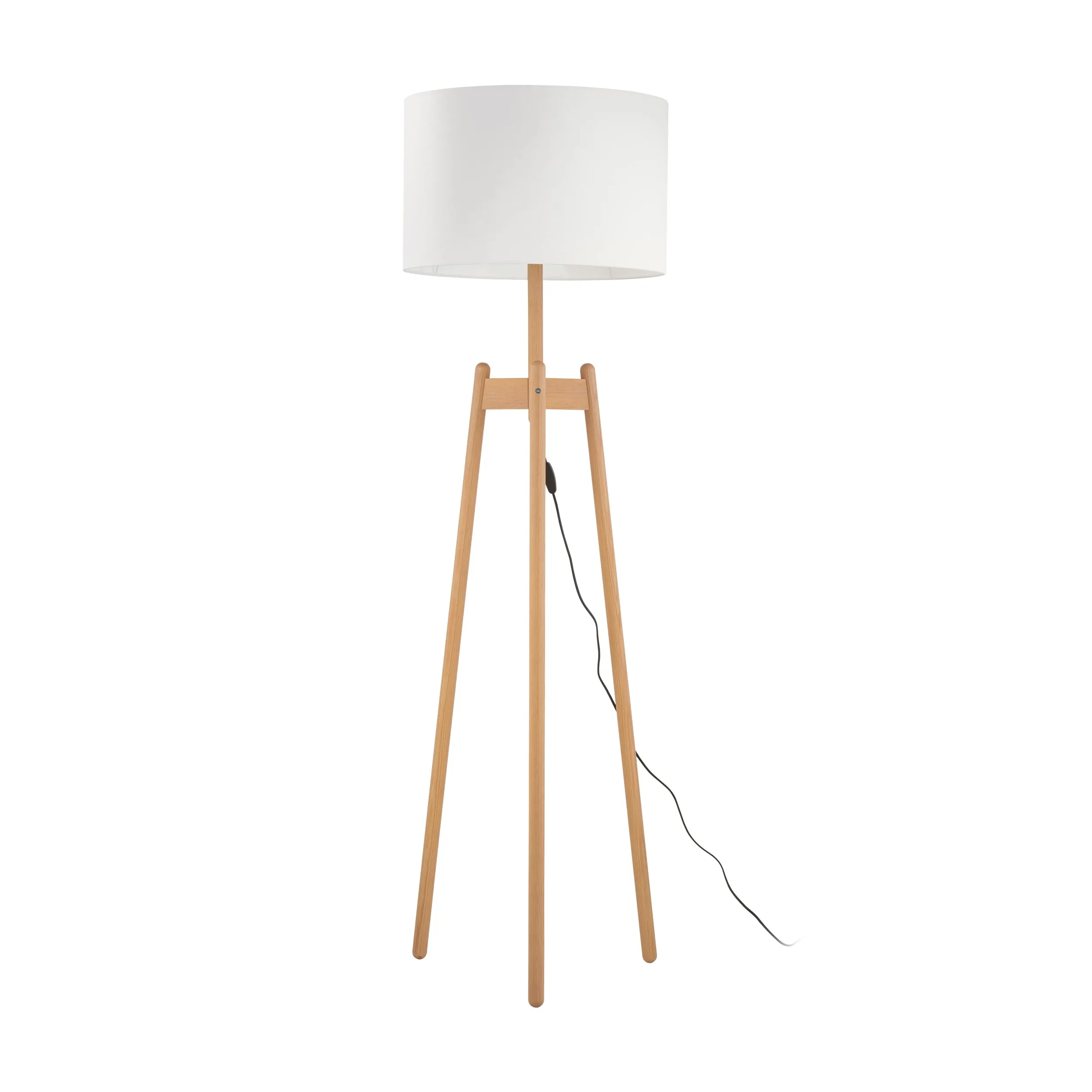 Lampa podłogowa PEREZ biała klosz z tkaniny sosnowe jasne drewniane nogi 168x50cm