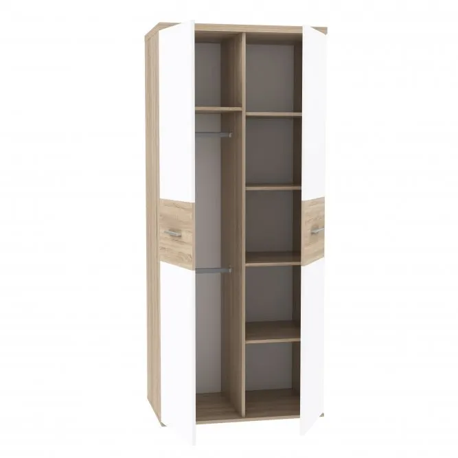 Szafa 2-drzwiowa WINNIE drążek półki 189x80 biała dąb sonoma - WNS92-Q45