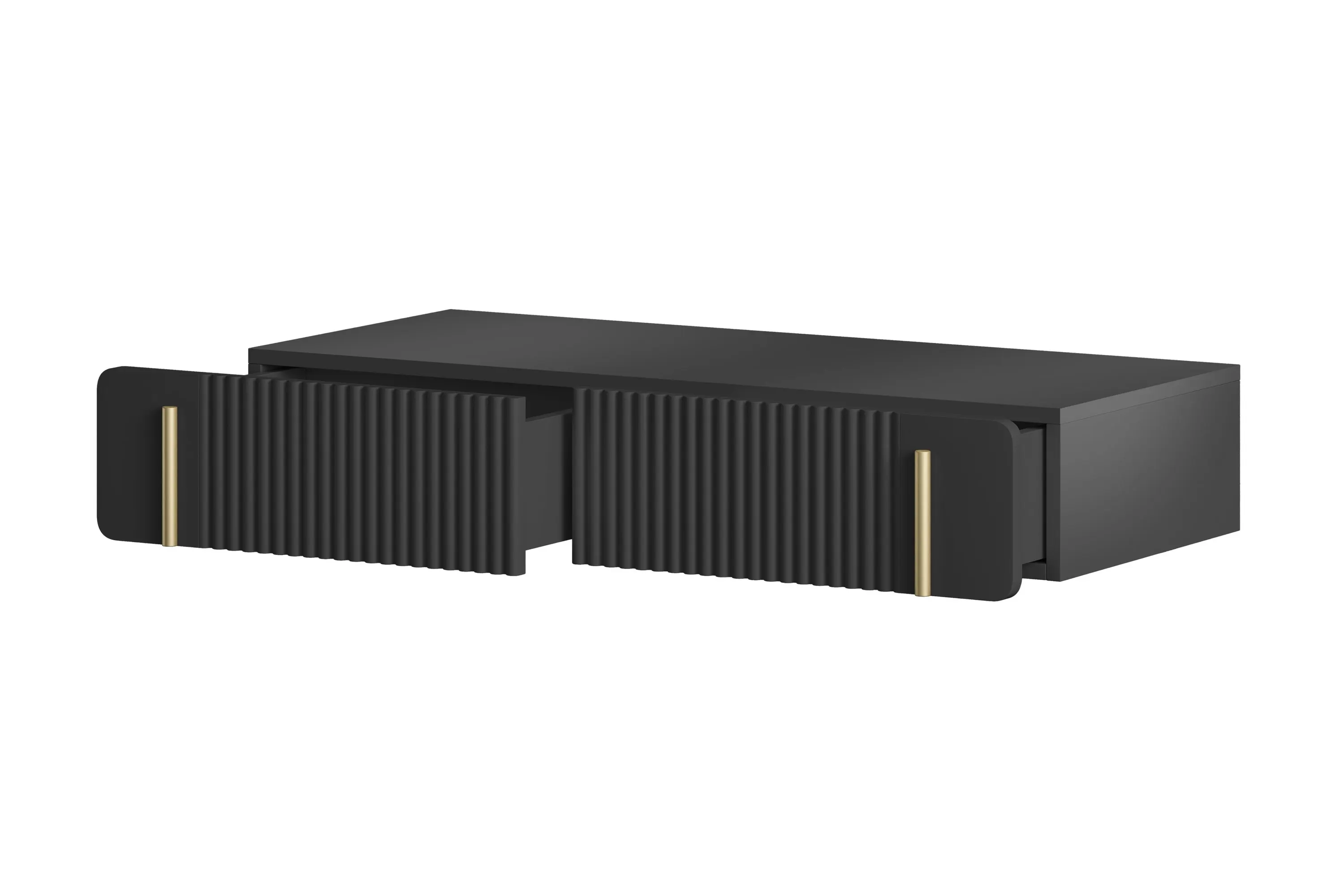 Toaletka wisząca z 2 szufladami MALMI ryflowany front 100cm - czarna - złota - B_166960