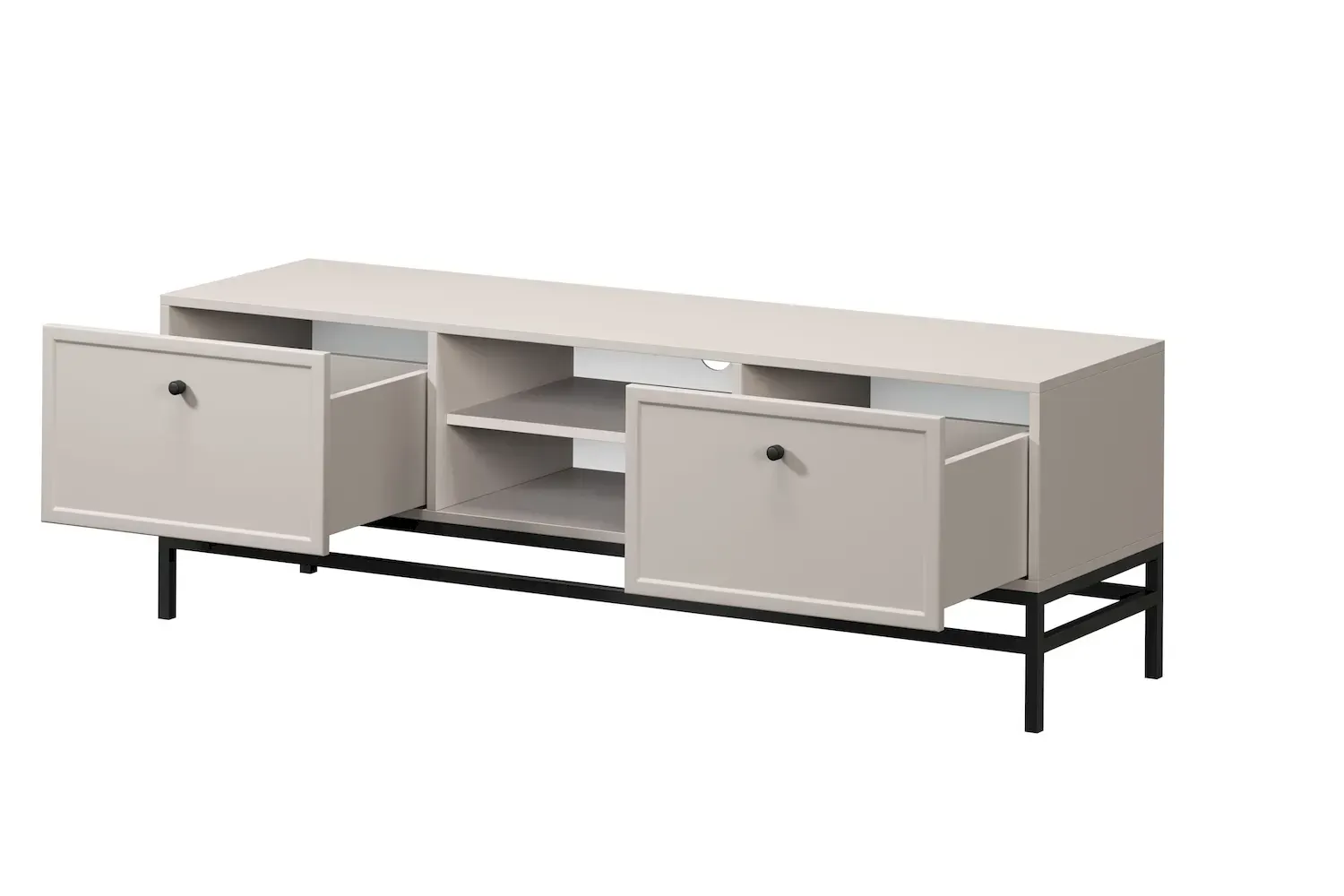 Szafka RTV z 2 szufladami LORINI 150 - cashmere gałka czarna stelaż czarny - B_166816