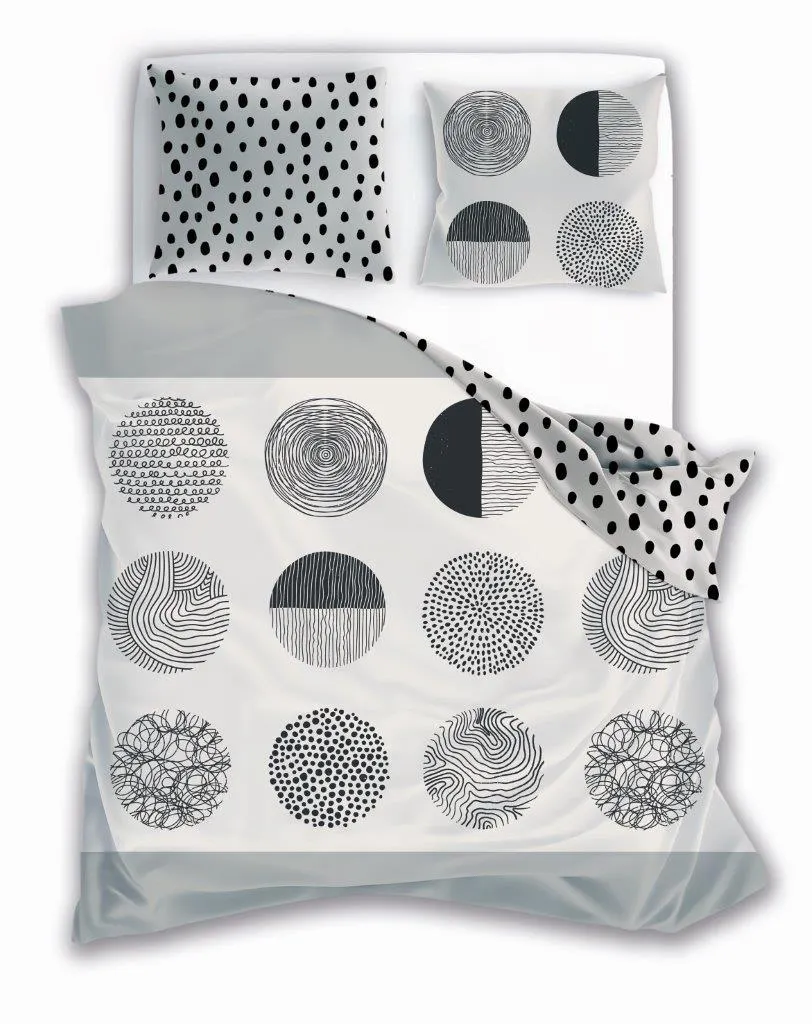 Pościel komplet NATURAL BOHO 001 bawełna 100% 160x200+2x70x80 biały czarny Poduszka, Wystrój domu, Wzór