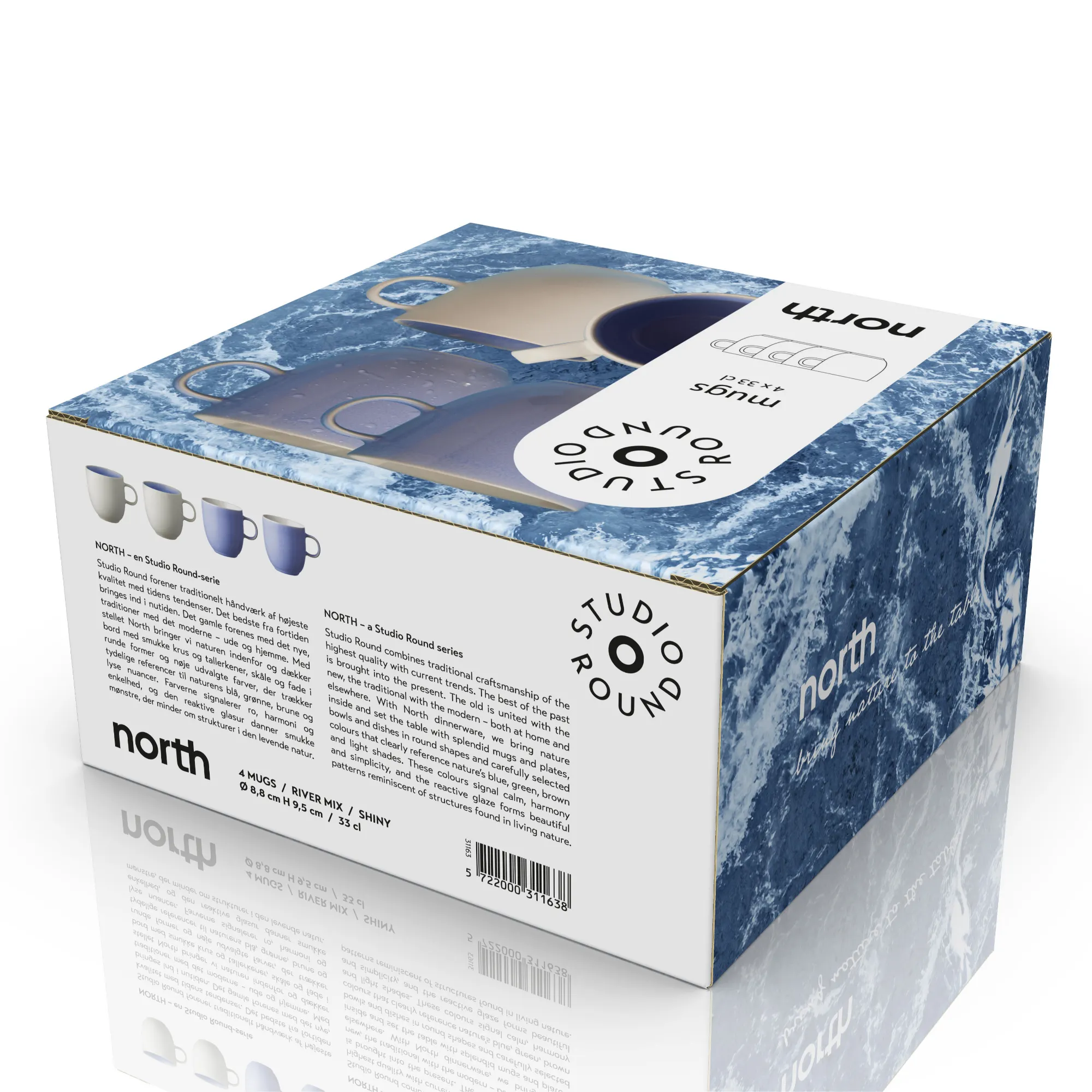 kubek, zestaw kubków, porcelanowy, niebieski, okrągłe uchwyty