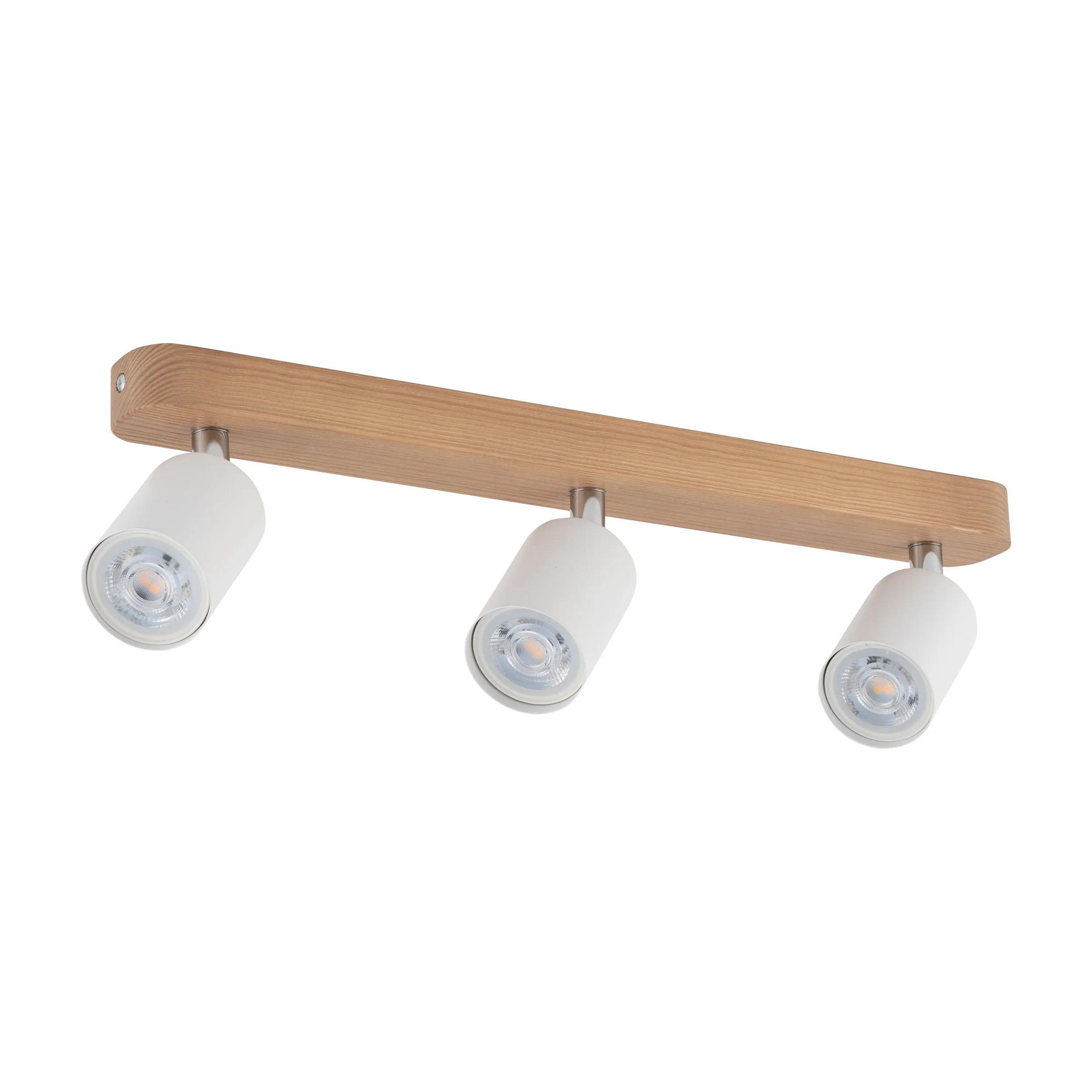 Lampa sufitowa TOP drewniana listwa z białymi regulowanymi reflektorami z chromowanymi elementami 53x18x14cm