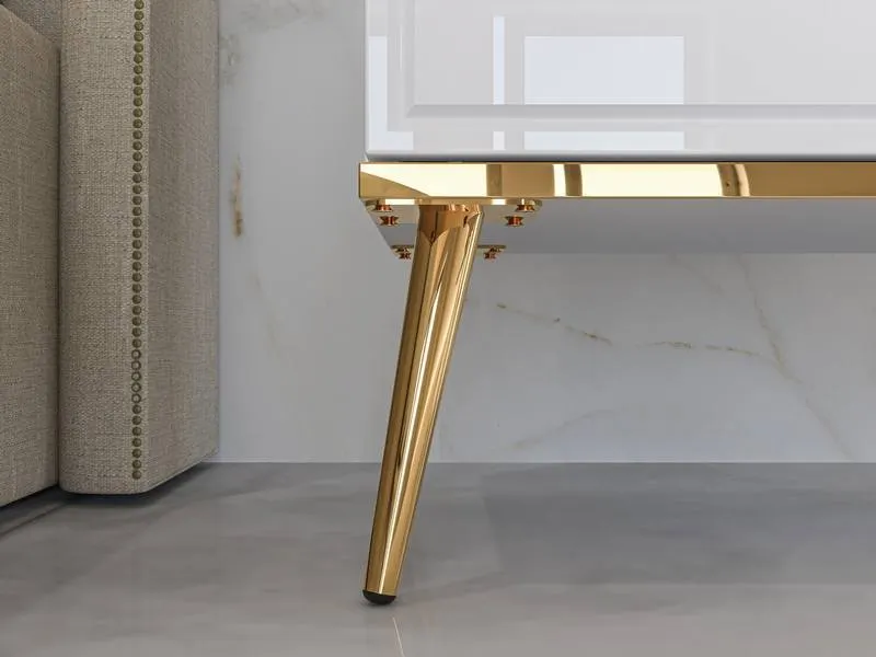 Szafka nocna z szufladą GOLDIN 07 biały połysk na złotych nogach - 1GOLD07-001