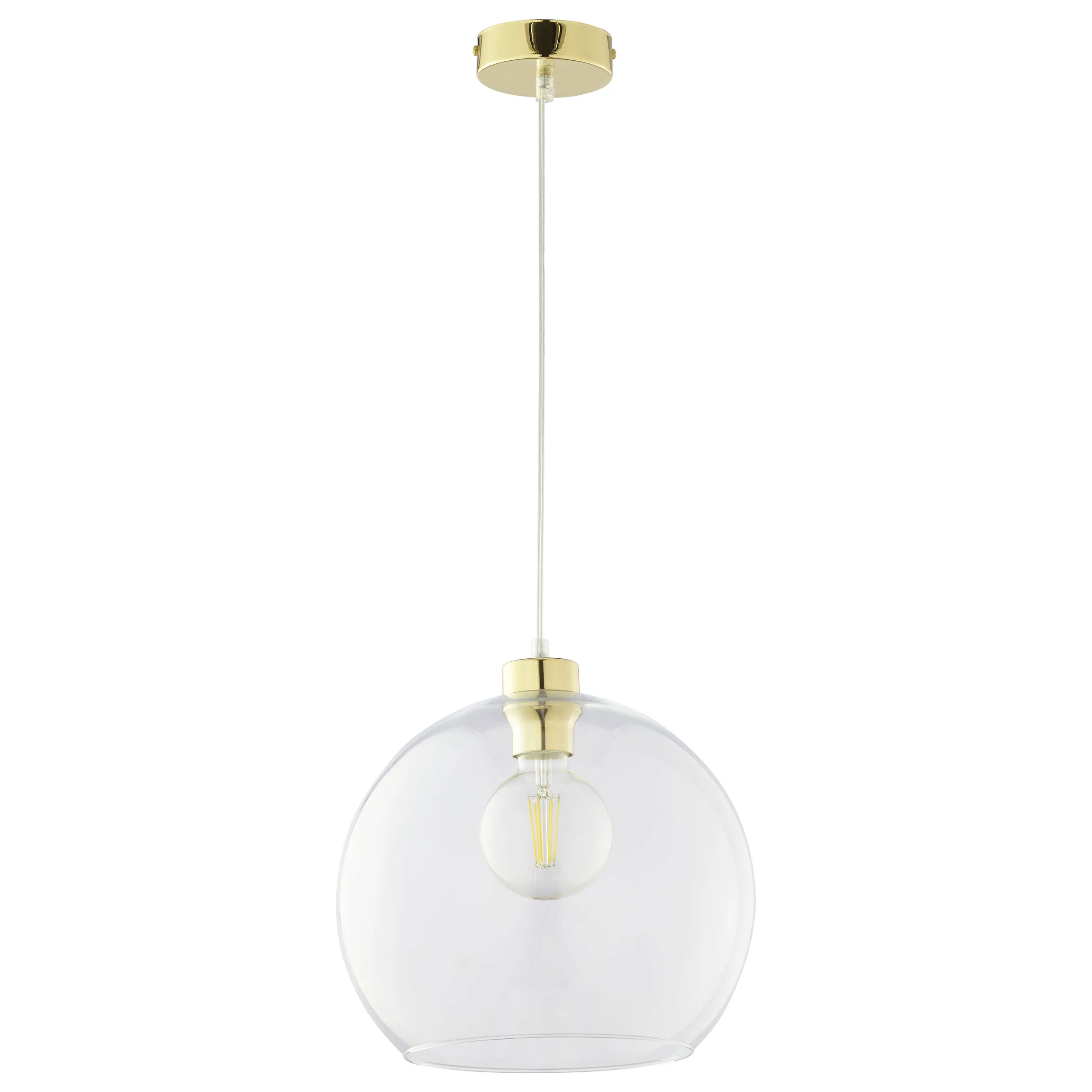 Lampa wisząca CUBUS złota z transparentnym szklanym okrągłym kloszem 175x30cm