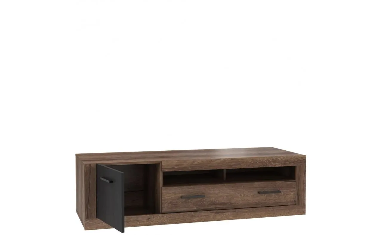 Szafka RTV TRASS 143 cm dąb czarny dąb szlachetny - TRAT121-N09