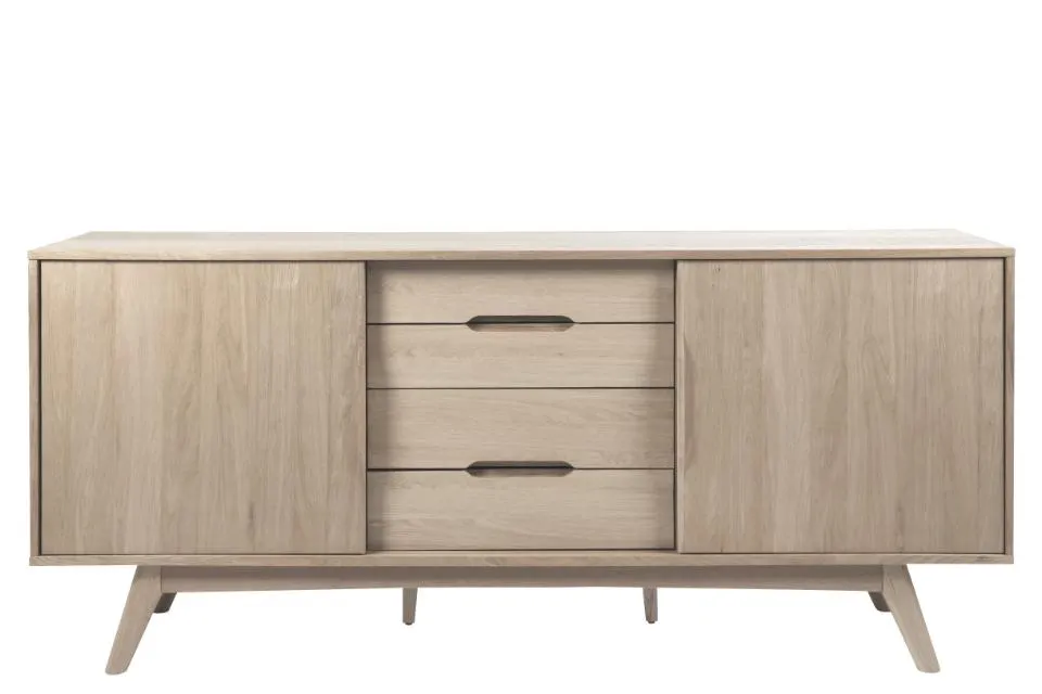 Komoda 2-drzwiowa z 4 szufladami ANAIS 180x44x84 Fornir dębowy bielony olejowany