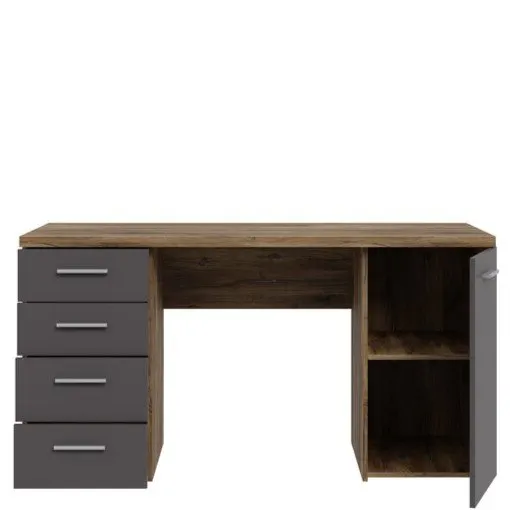 Biurko z szafką i szufladami NET106 145 cm dąb flagstaff/szary - MT926-M564