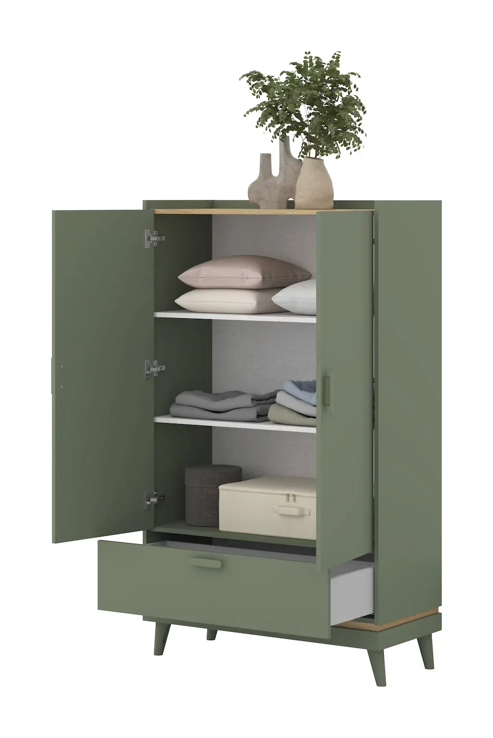 Bieliźniarka 2-drzwiowa z szufladą SCANDI 38 zielony-dąb olejowany - 24GDOH38