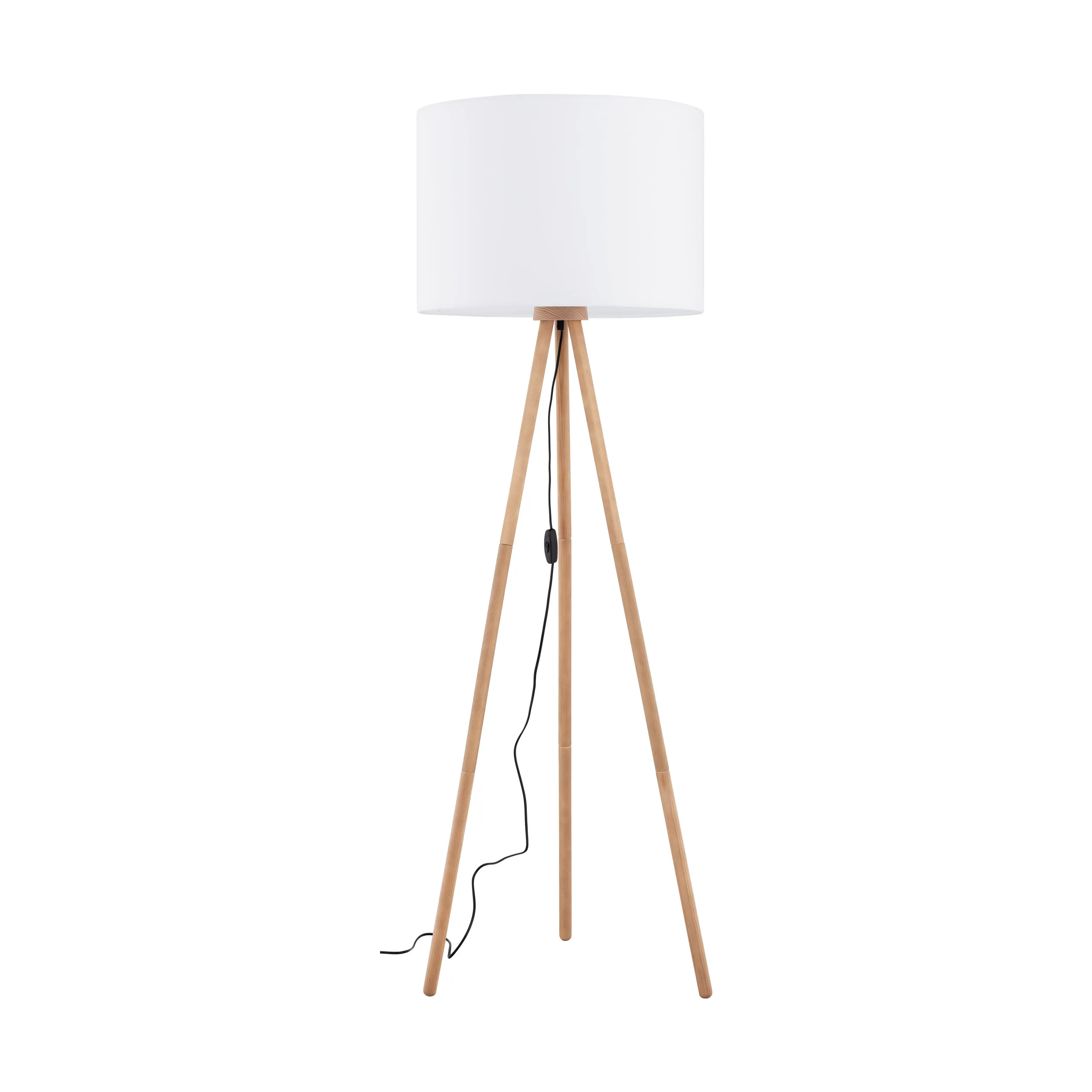 Lampa podłogowa TOKYO na sosnowych jasnych nogach z białym okrągłym kloszem 148x63cm