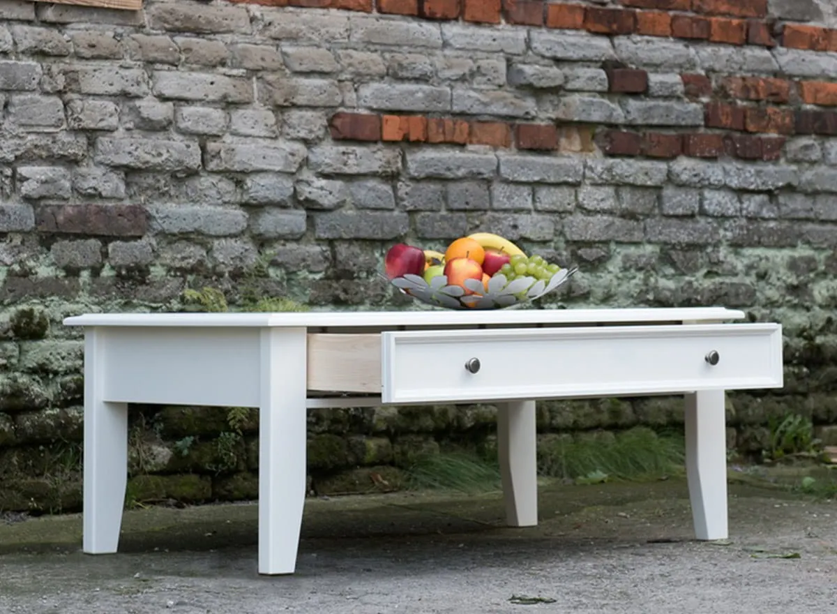 Stolik kawowy BELLUNO ELEGANTE z szufladą - biały 71x122 cm - PL006B