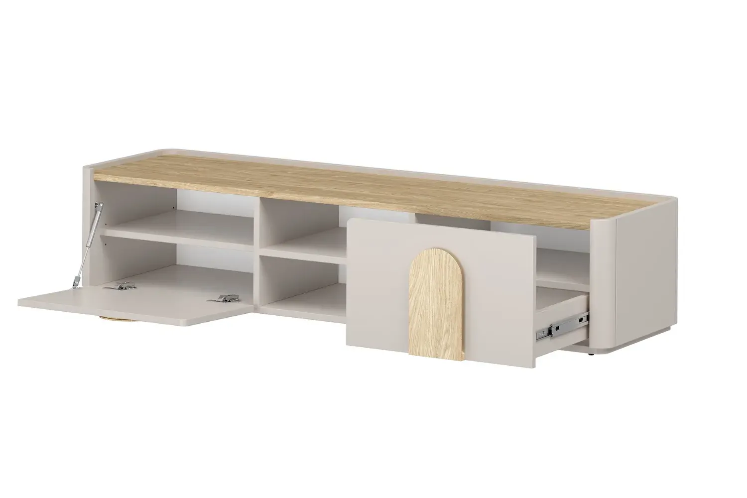 Szafka RTV z klapą i szufladą AMILIO 170 - cashmere dąb olejowany uchwyty dąb jasny - B_169222