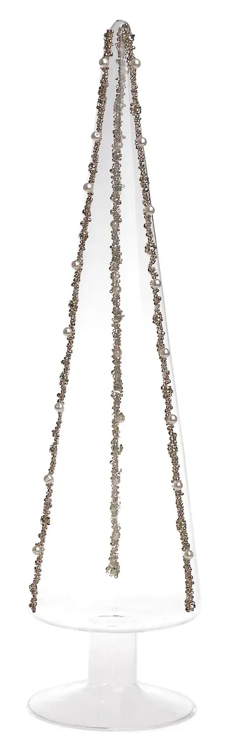 Choinka szklana Z BROKATEM transparentna