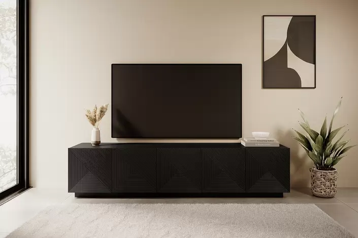 Szafka RTV ASHA 200 5D - czarny mat - ryflowany front - cokół — zdjęcie 6