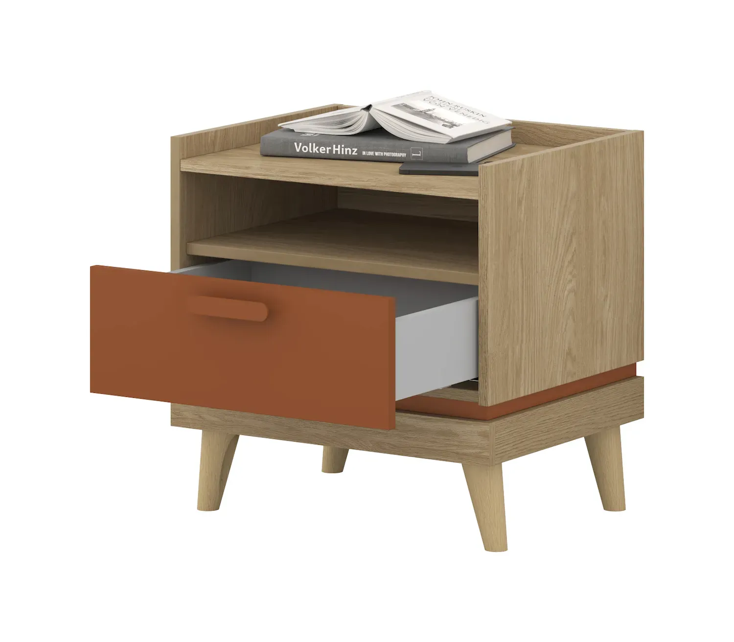 Szafka nocna z 1 szufladą SCANDI 22 dąb olejowany ceglany - 24D5OH22