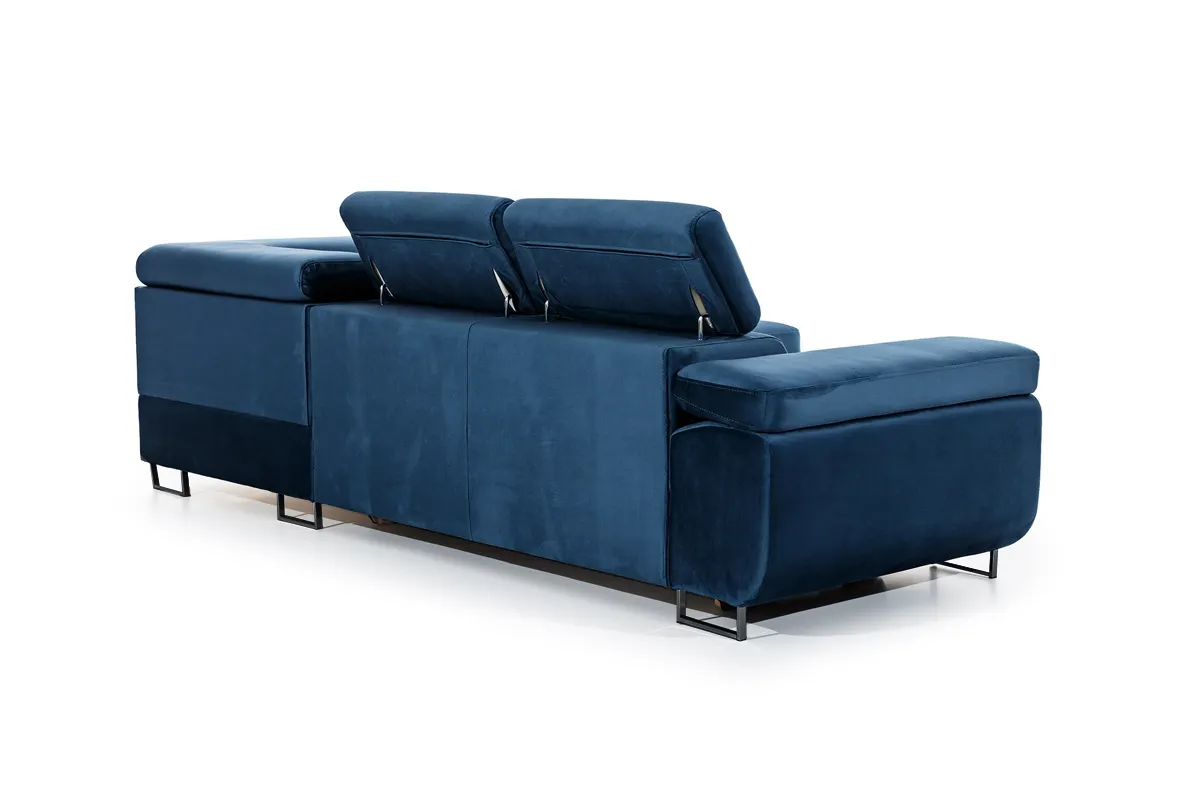 Narożnik prawostronny ANNABELLE L regulowane zagłówki nogi czarne prawy Monolith 77 granatowy - B_165786