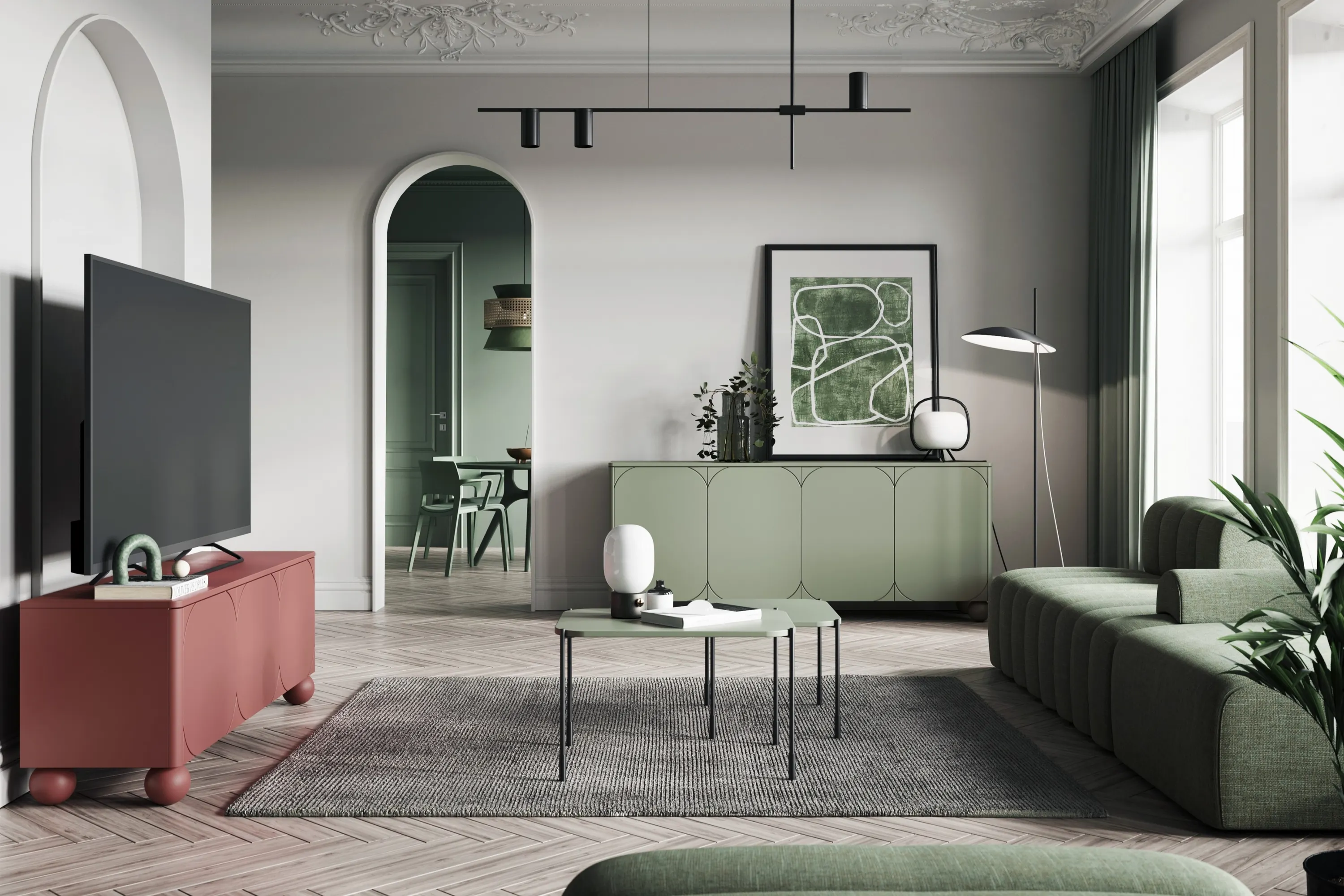 Szafka RTV 3-drzwiowa SONATIA 150cm burgund nogi kule - B_157328