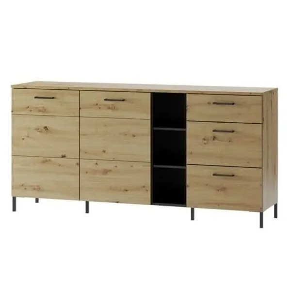 Komoda LUCAS 48 2 drzwiowa z szufladami i wnęką dąb aristan czarna 180x88x42cm