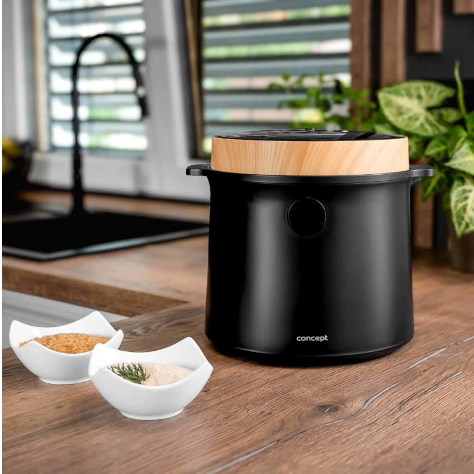 Ryżowar 2 l czarny, dekor z drewna CONCEPT - ND_RE4040