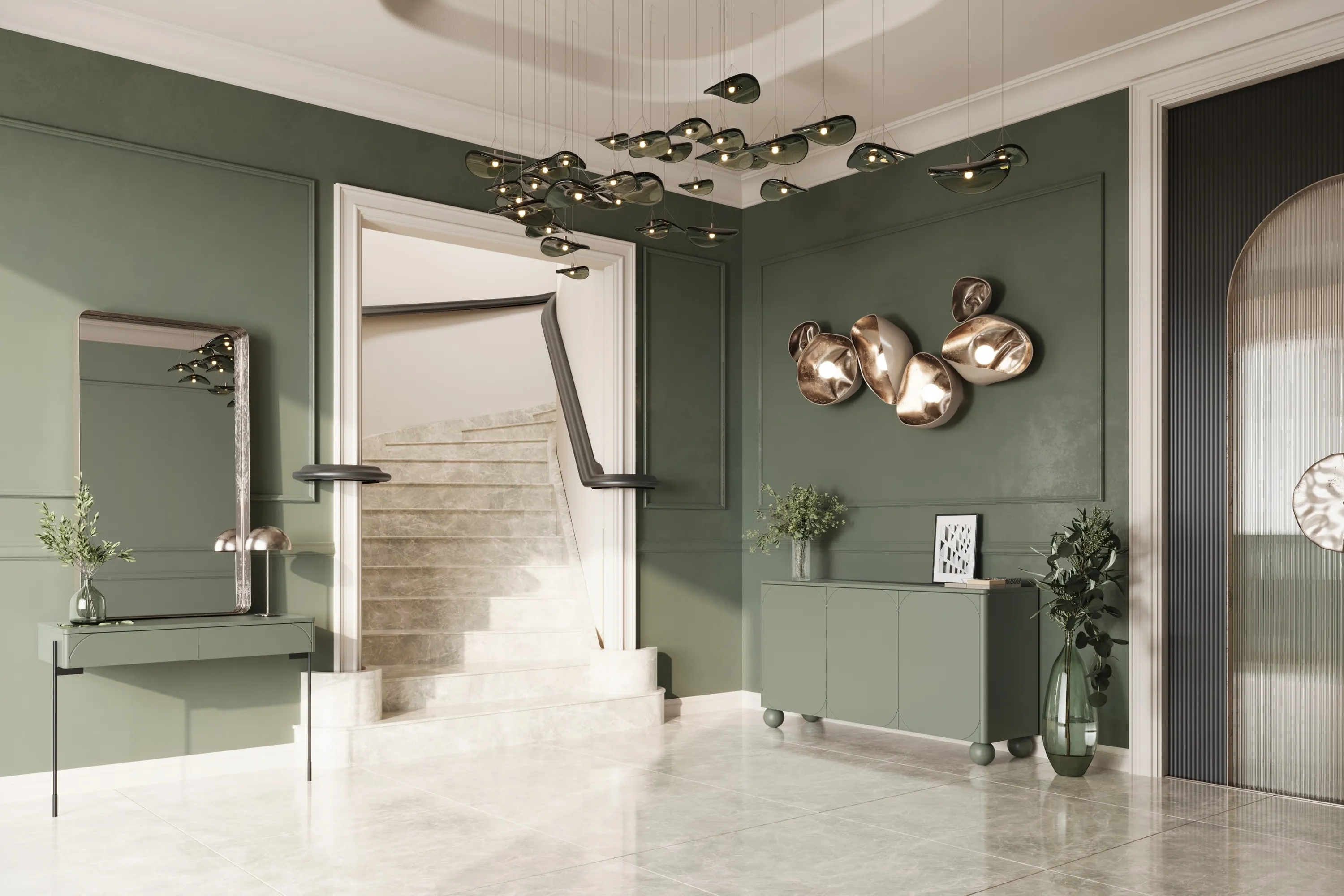 Komoda 3-drzwiowa SONATIA 150cm oliwka nogi kule - B_157169