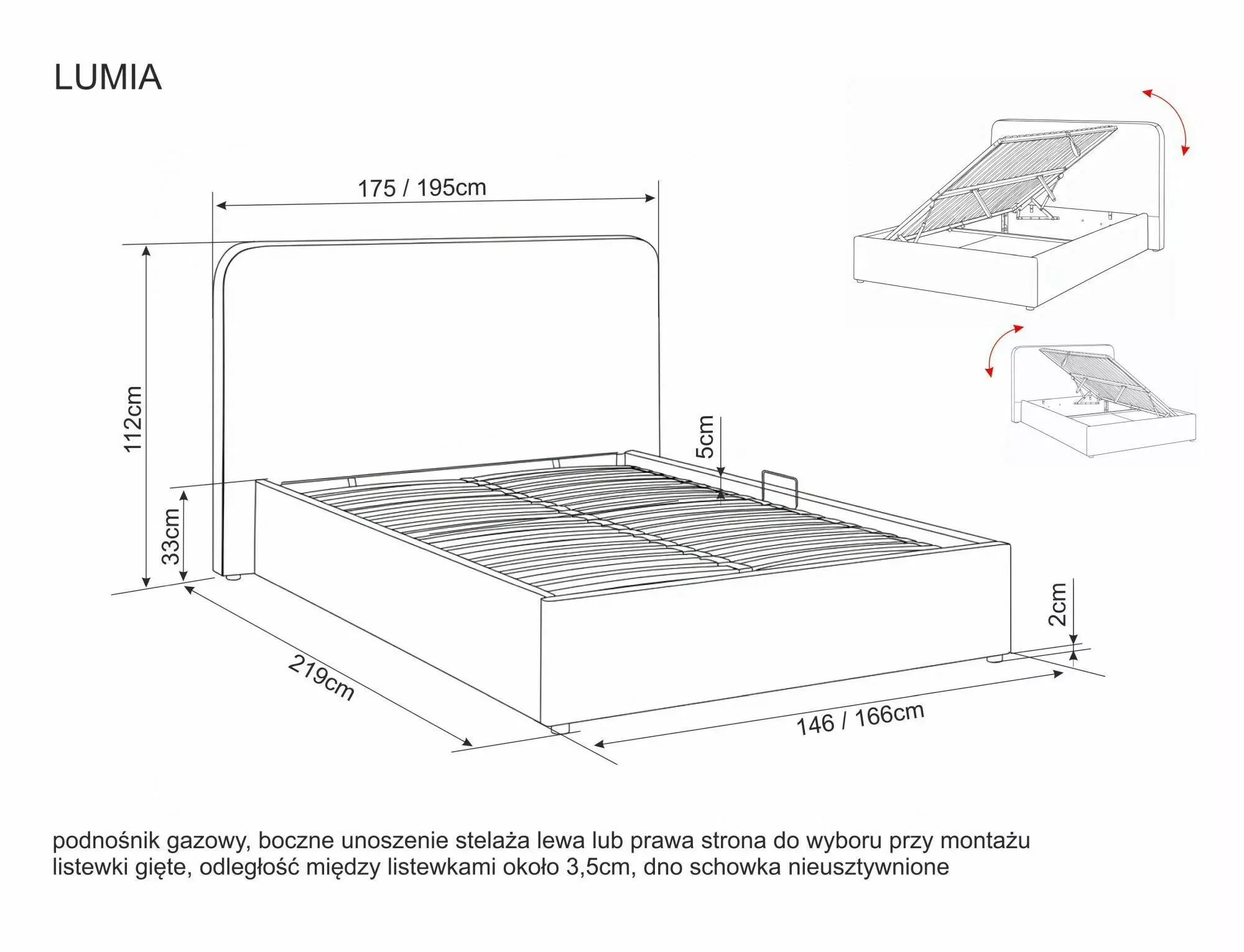 image łóżko, rama łóżka, stelaż, podnoszony zagłówek, powierzchnia do pościeli
