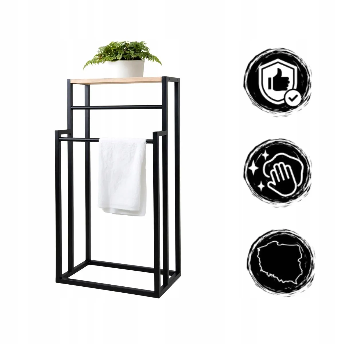 Wieszak na ręczniki metalowy TYLON 46x28x90 czarny naturalny - LD_TZ000383